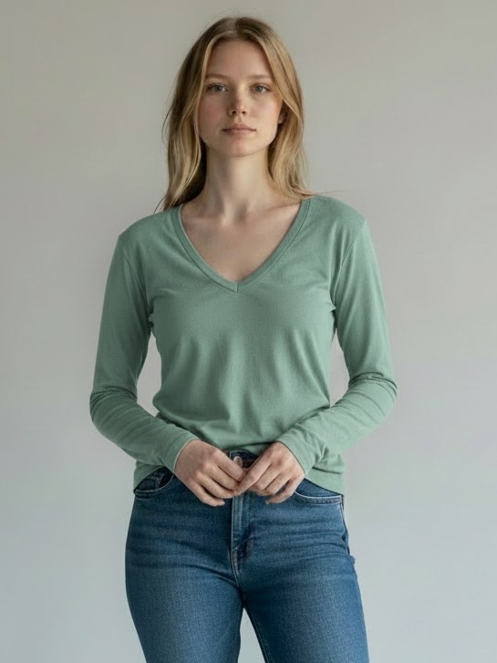 J.Crew Long-Sleeve Vintage Slub Cotton V-Neck Tee